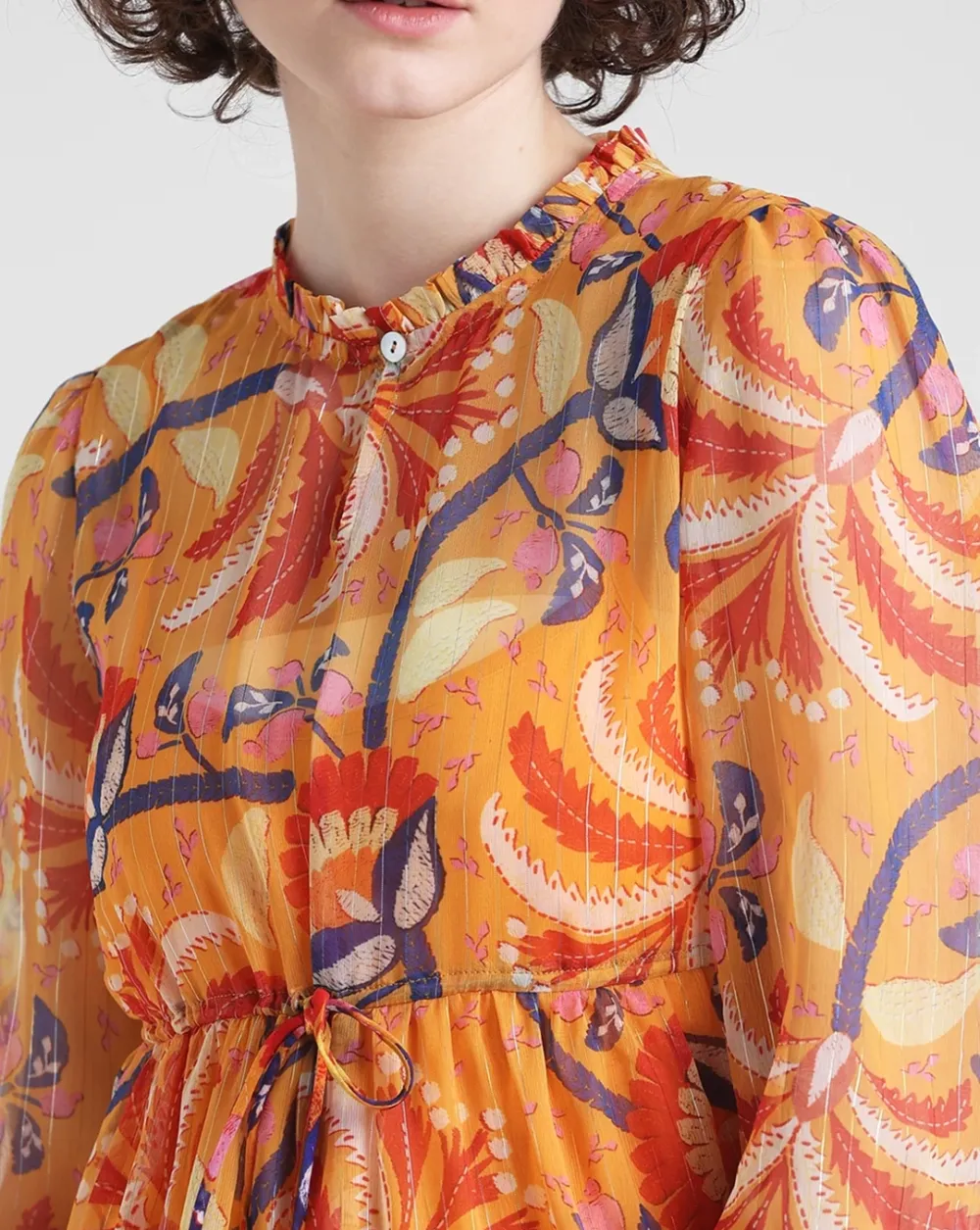 Orange Floral Print Midi Dress