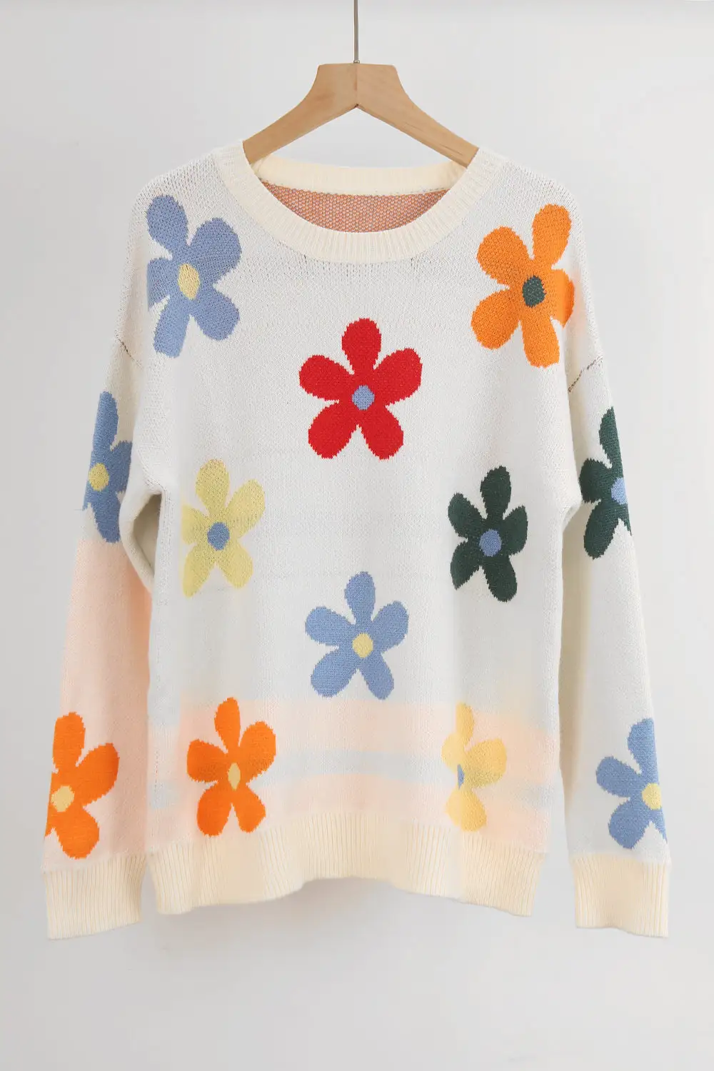 Multicolored Flowers Long Sleeve Sweater