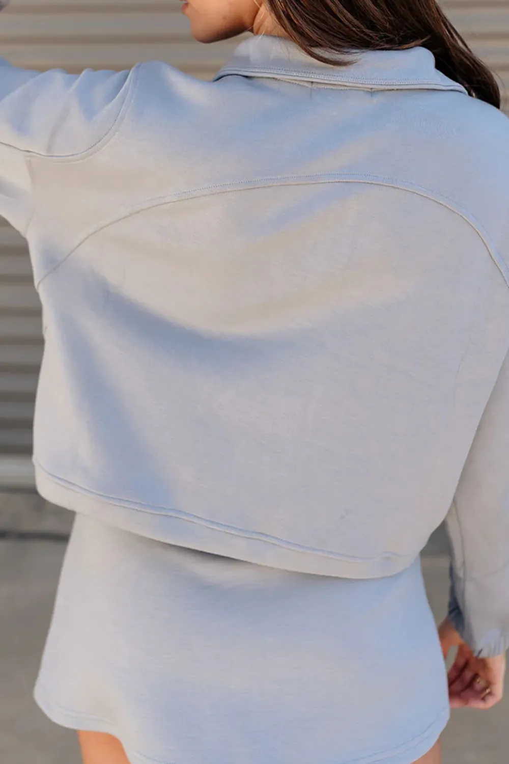 Pocketed Lapel Cropped Sweatshirt