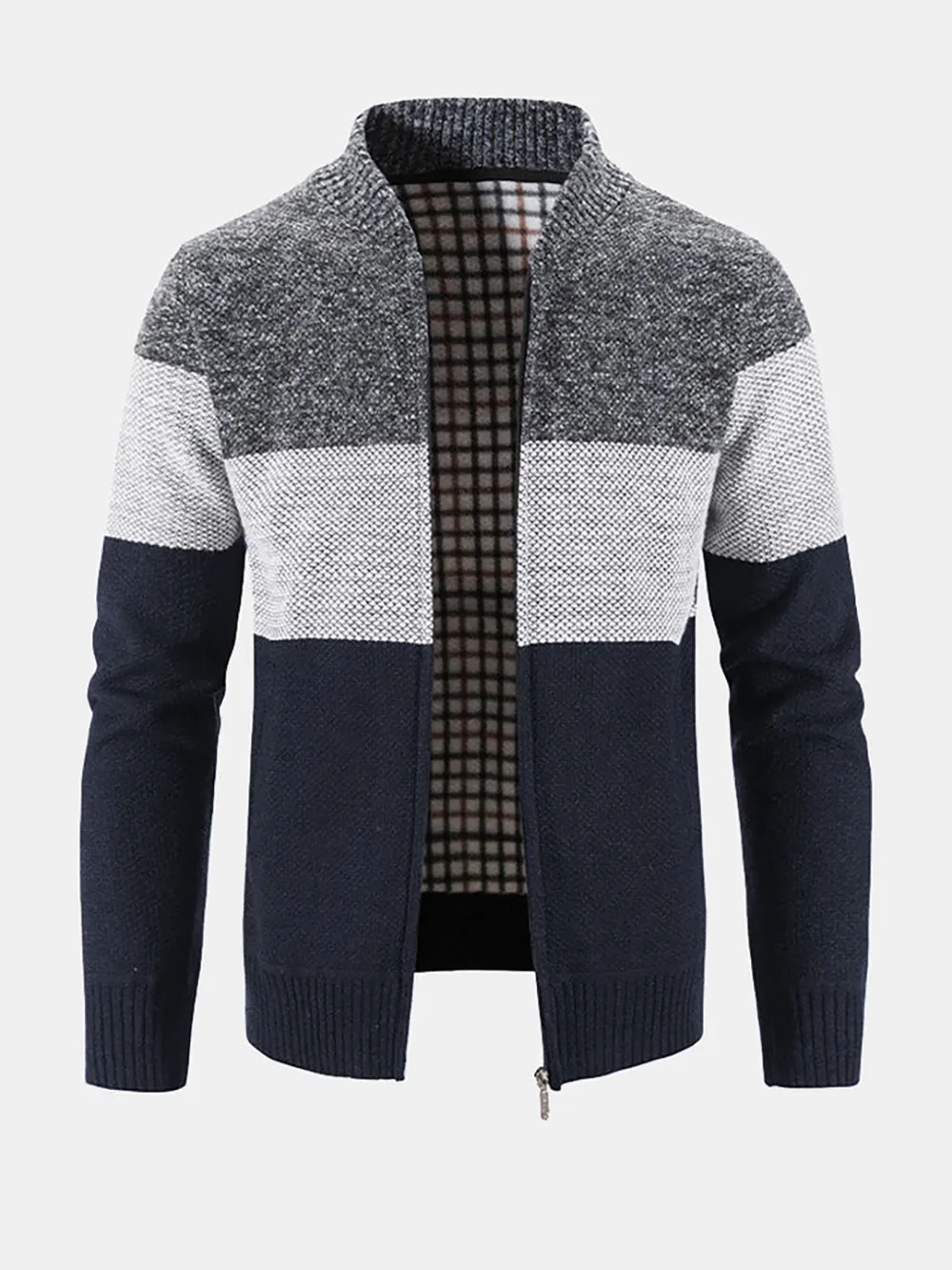 Baseball Collar Zip Up Cardigan