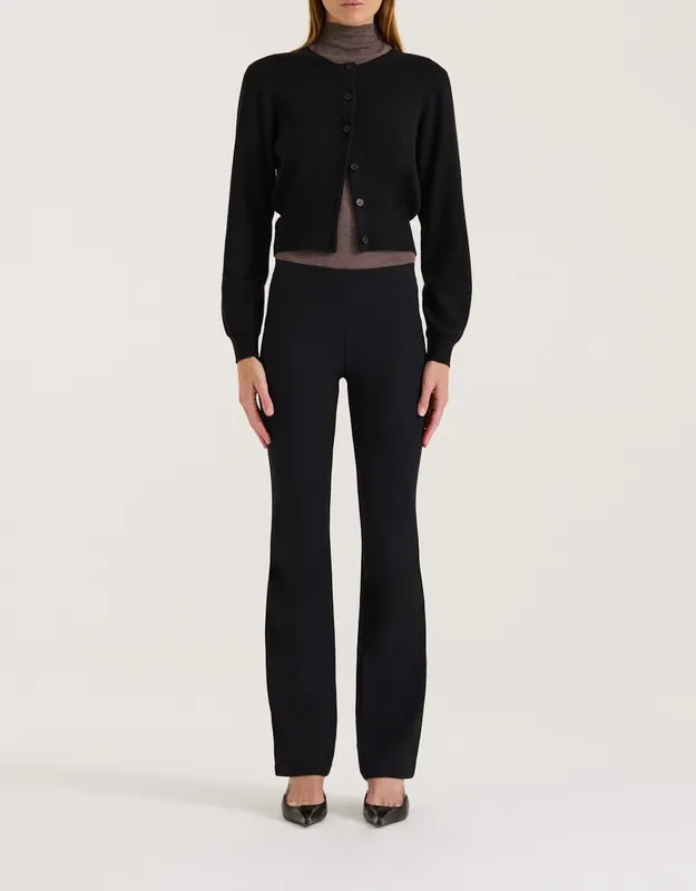 Black High-Rise Knit Flare Pants
