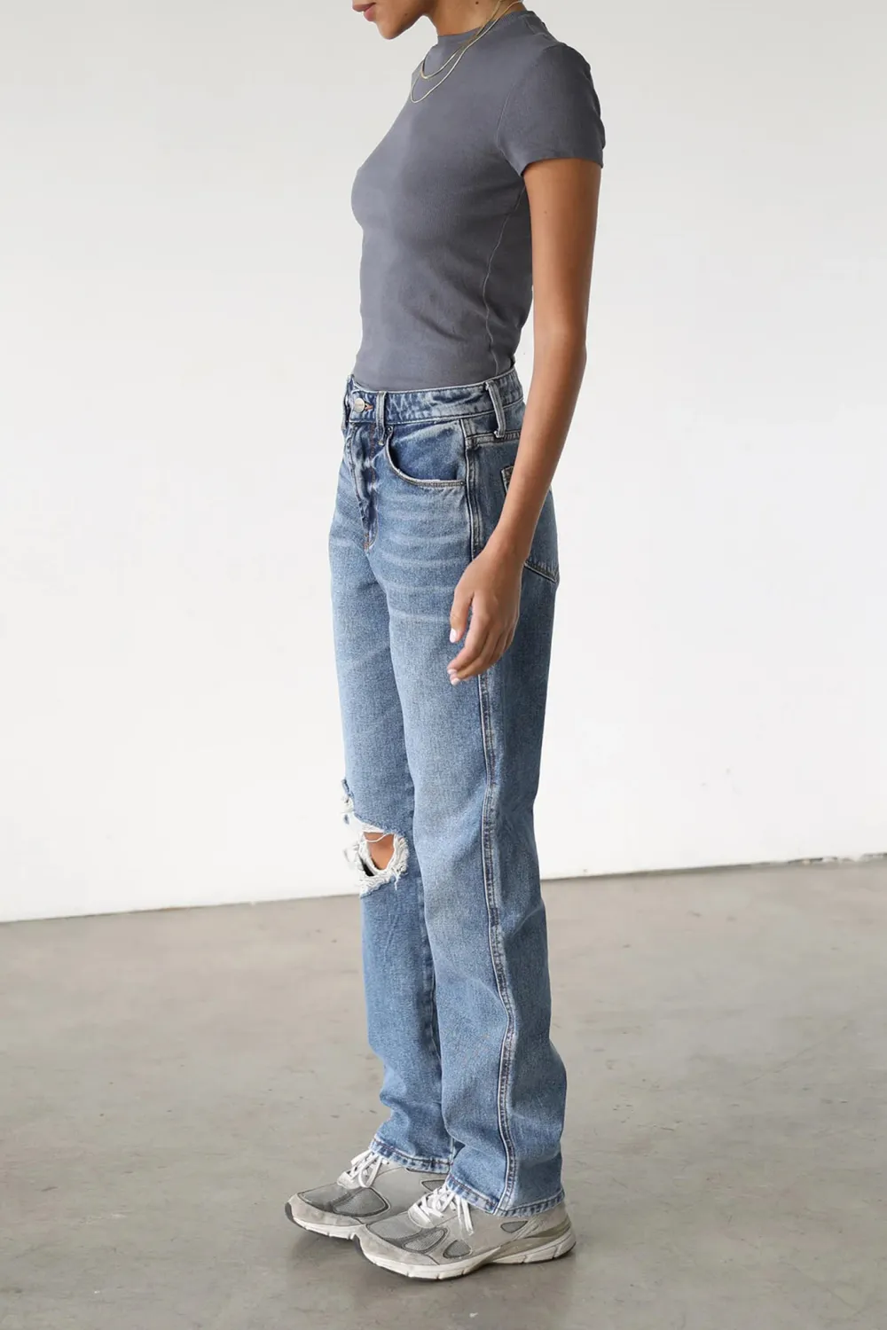 Cotton Breathable Ripped Straight Jeans