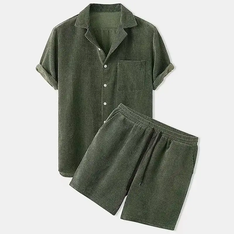 Corduroy Shirt Shorts Set