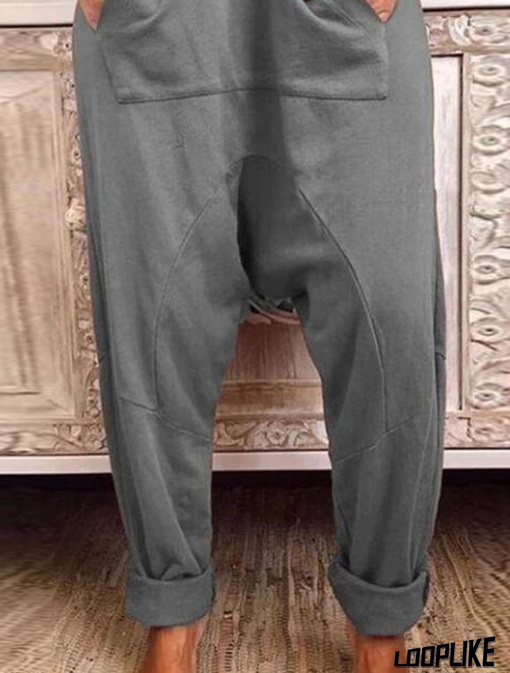 Solid Casual Cotton-Blend Pants