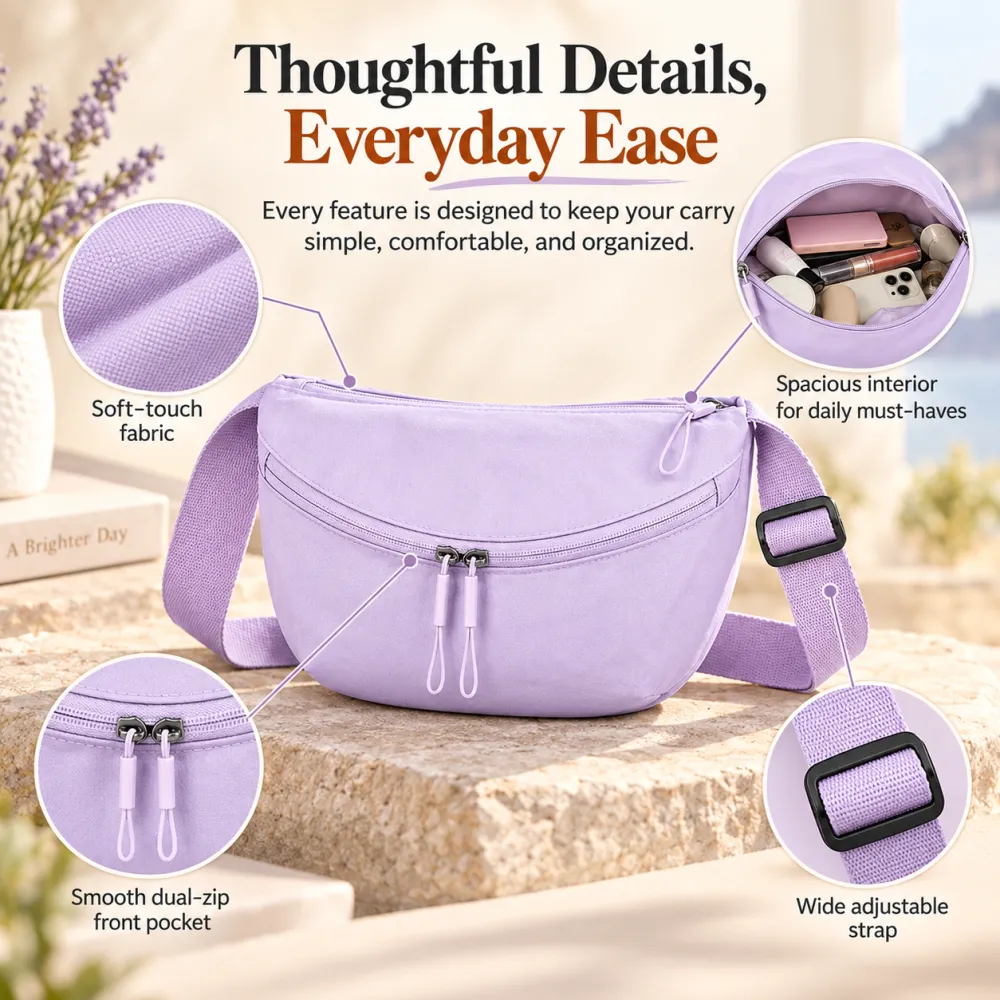 Minimalist half moon shaped crossbody bag