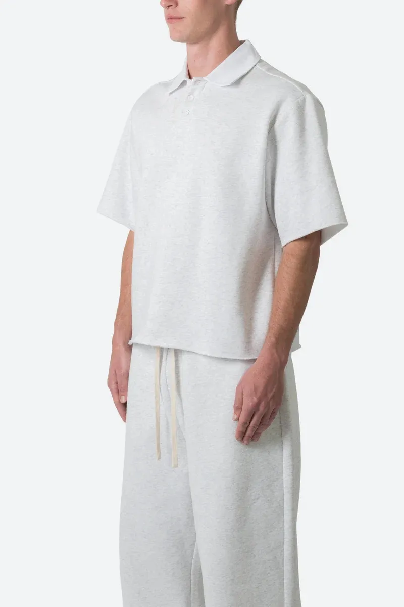 LIGHT GRAY FLEECE OVERSIZED POLO SHIRT