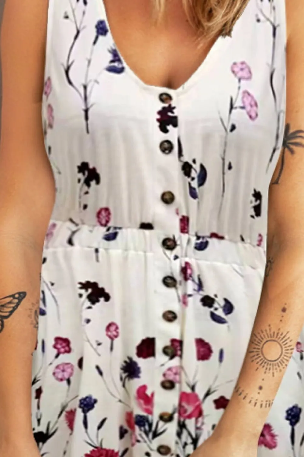 Button Front Pocket Detail Dress