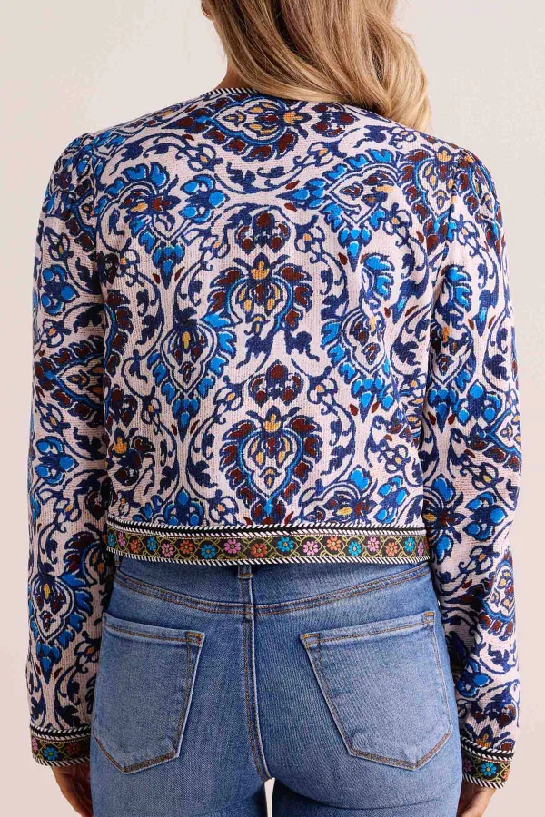 Multicolored Patterned Trim Cropped Jacket
