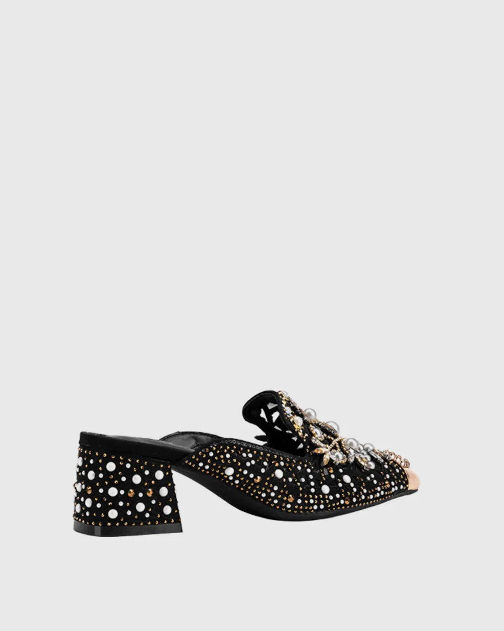 Pearl Embellished Mules in Black