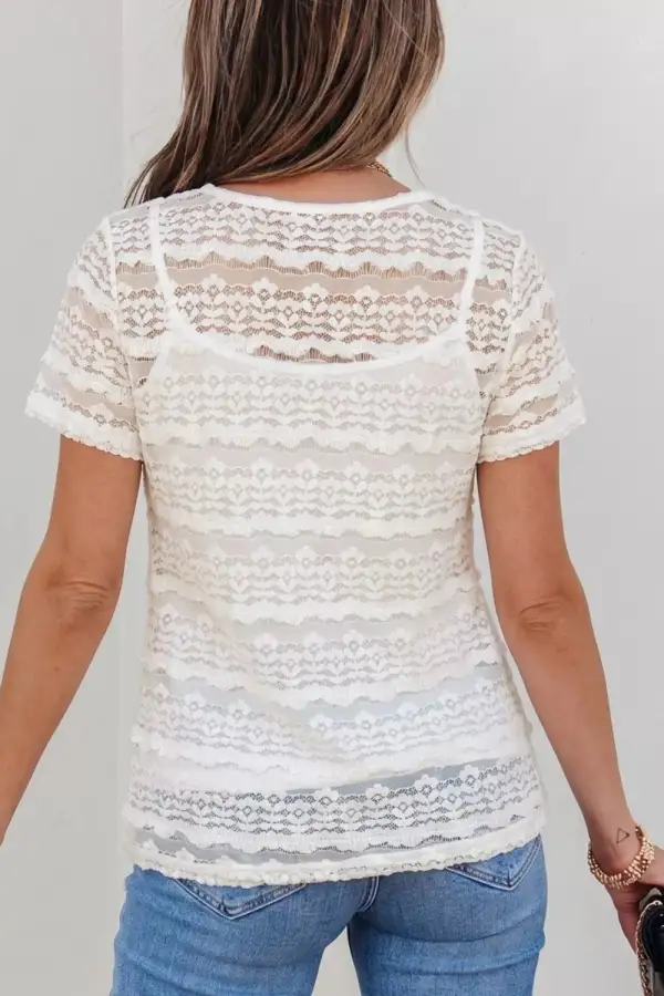 Sheer Lace Short Sleeve Top