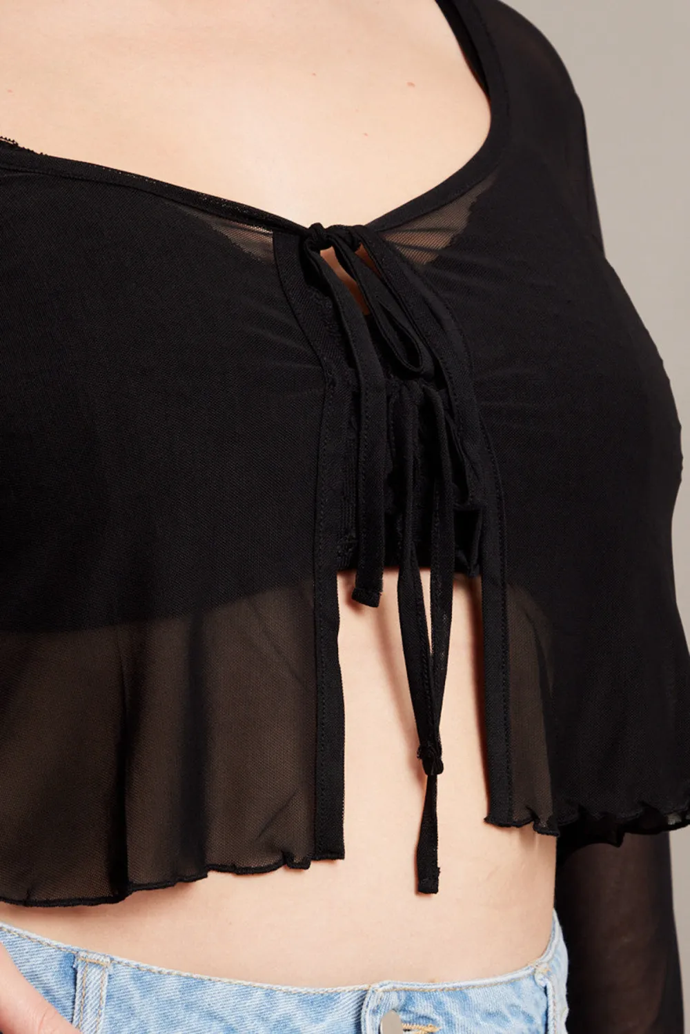 Black Mesh Bolero Tie Tops