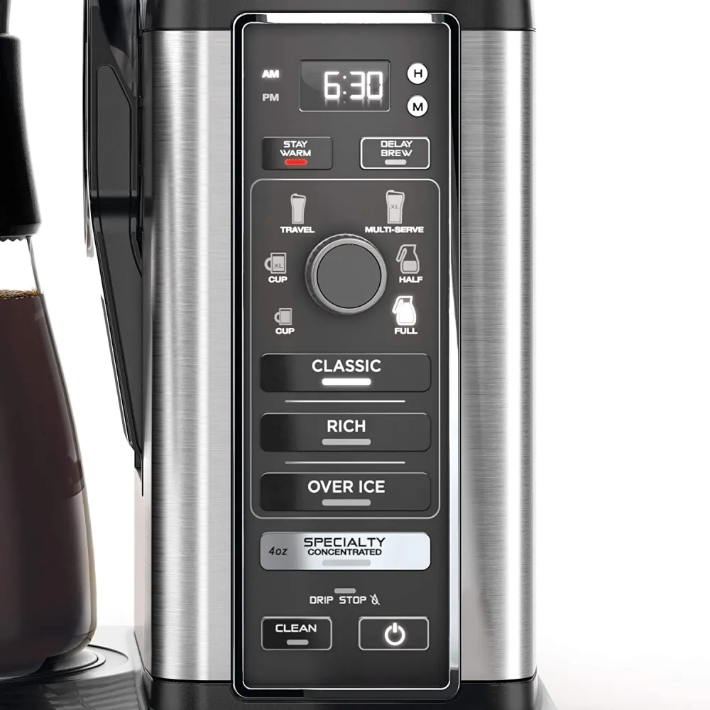 CM401 Specialty 10-Cup Coffee Maker, with 4 Brew Styles for Ground Coffee, Built-in Water Reservoir, Fold-Away Frother & Glass Carafe, Black