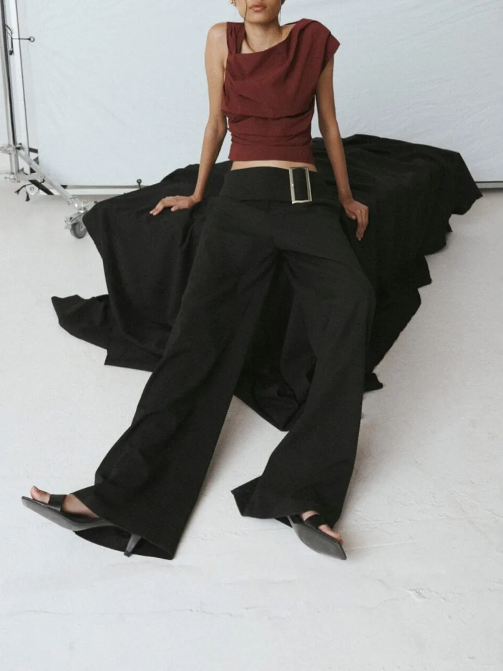 Low Rise Wide Leg Pants with Buckle