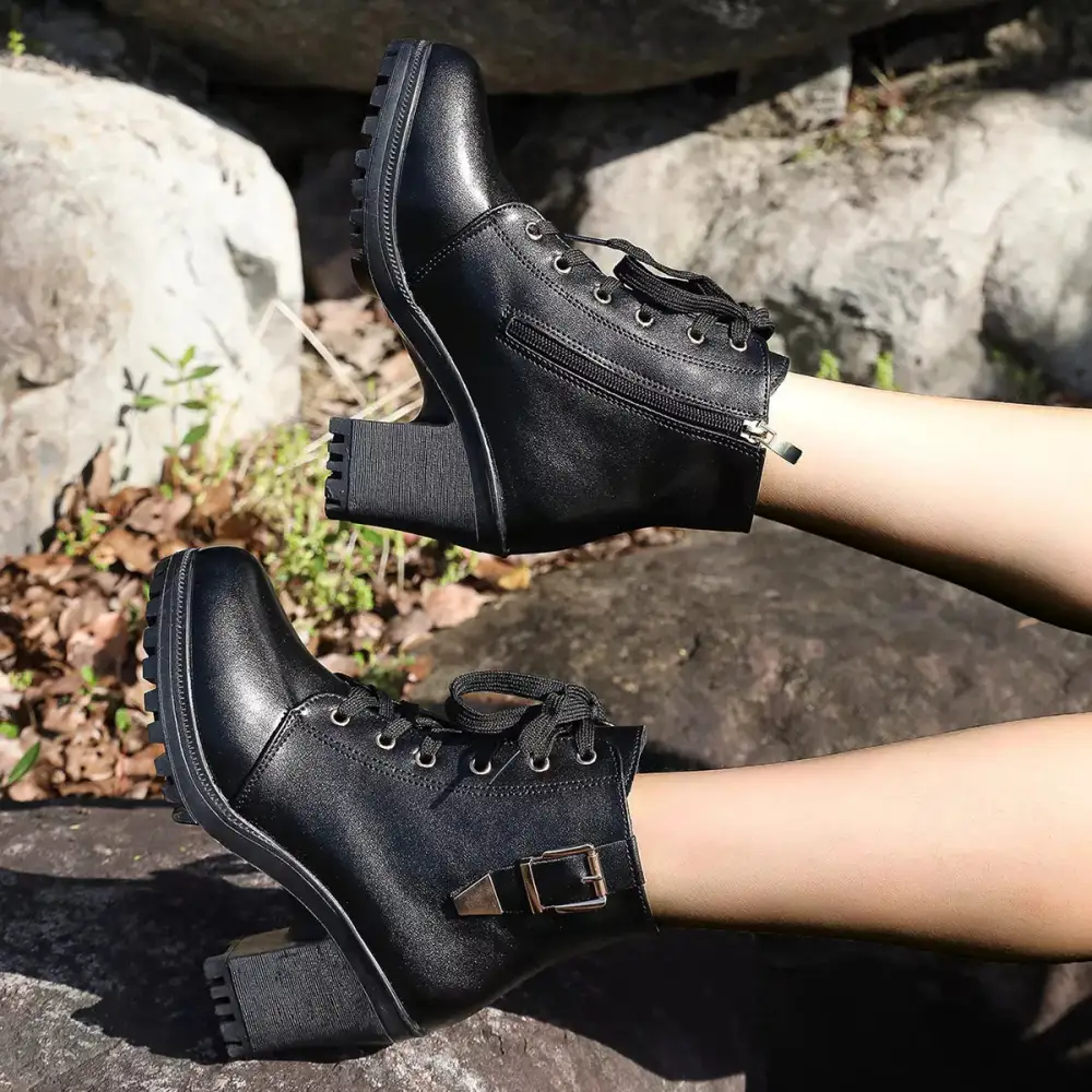 Classic Lace-Up Block Heel Boots