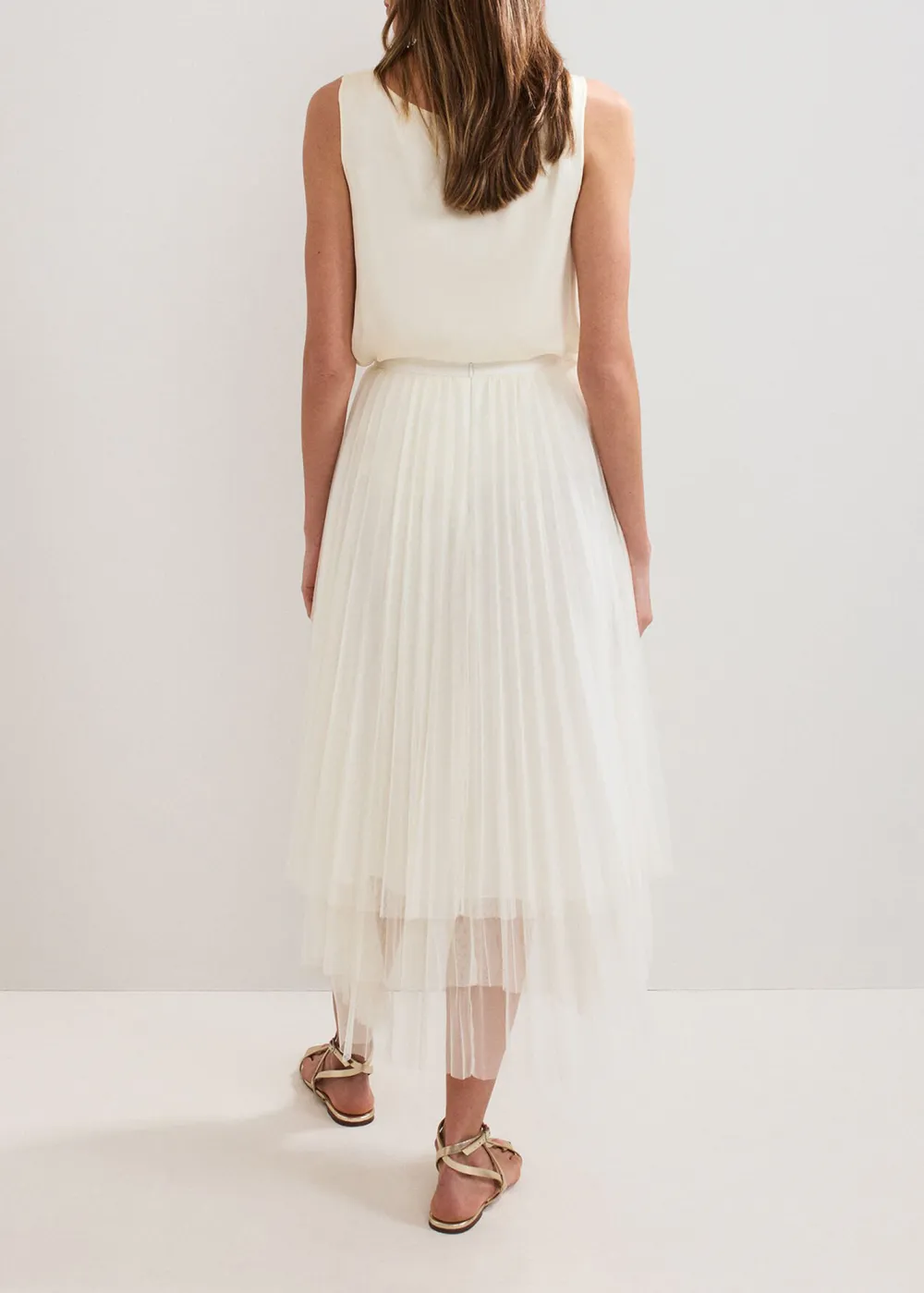 Solid-Color Pleated Net Skirt