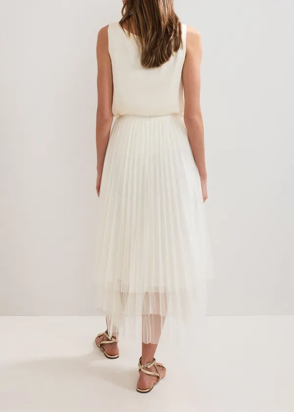 Solid-Color Pleated Net Skirt