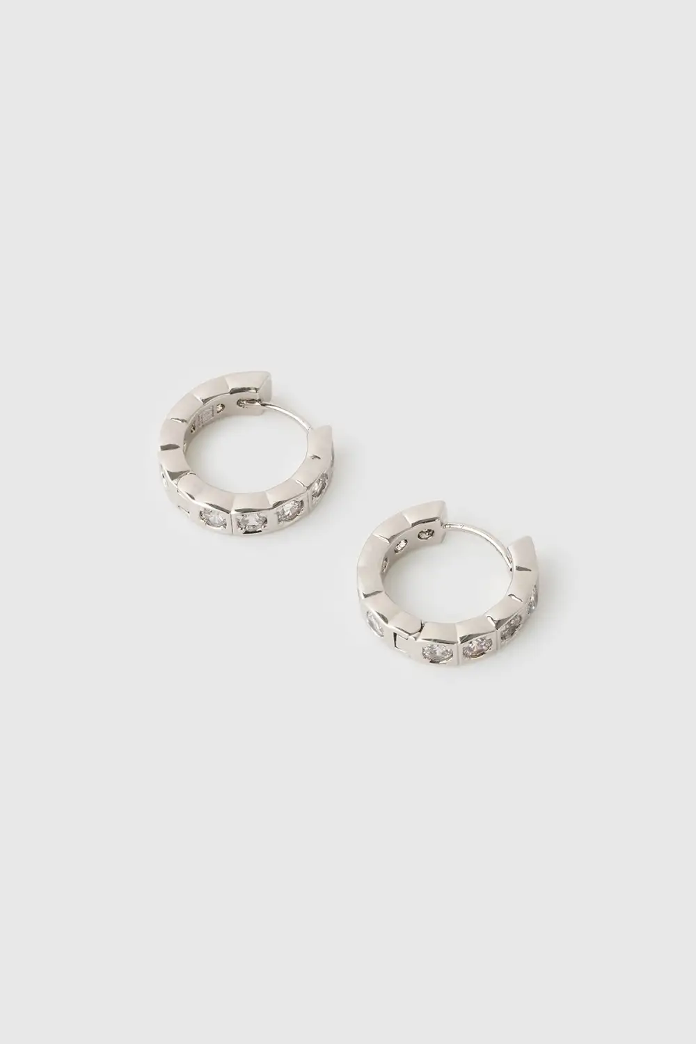 Silver Stone Huggie Earrings