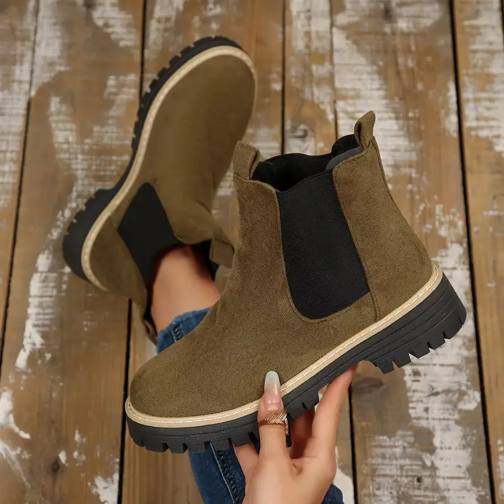 Modern Round Toe Block Heel Boots