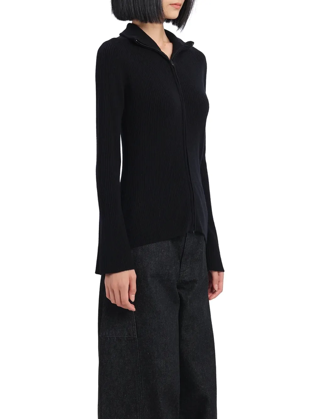 Collarless Knit Cardigan Sweater