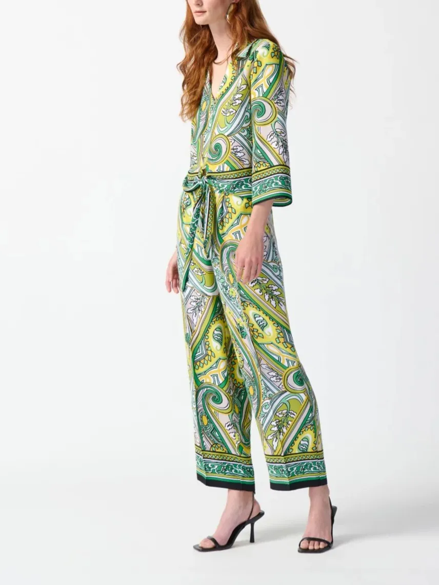 Woven Paisley Print Cropped Trousers