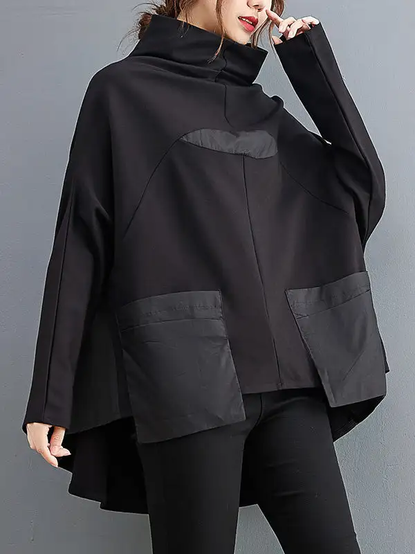 Casual Relaxed Panel Detail High Neck Long Batwing Sleeve T-Shirt