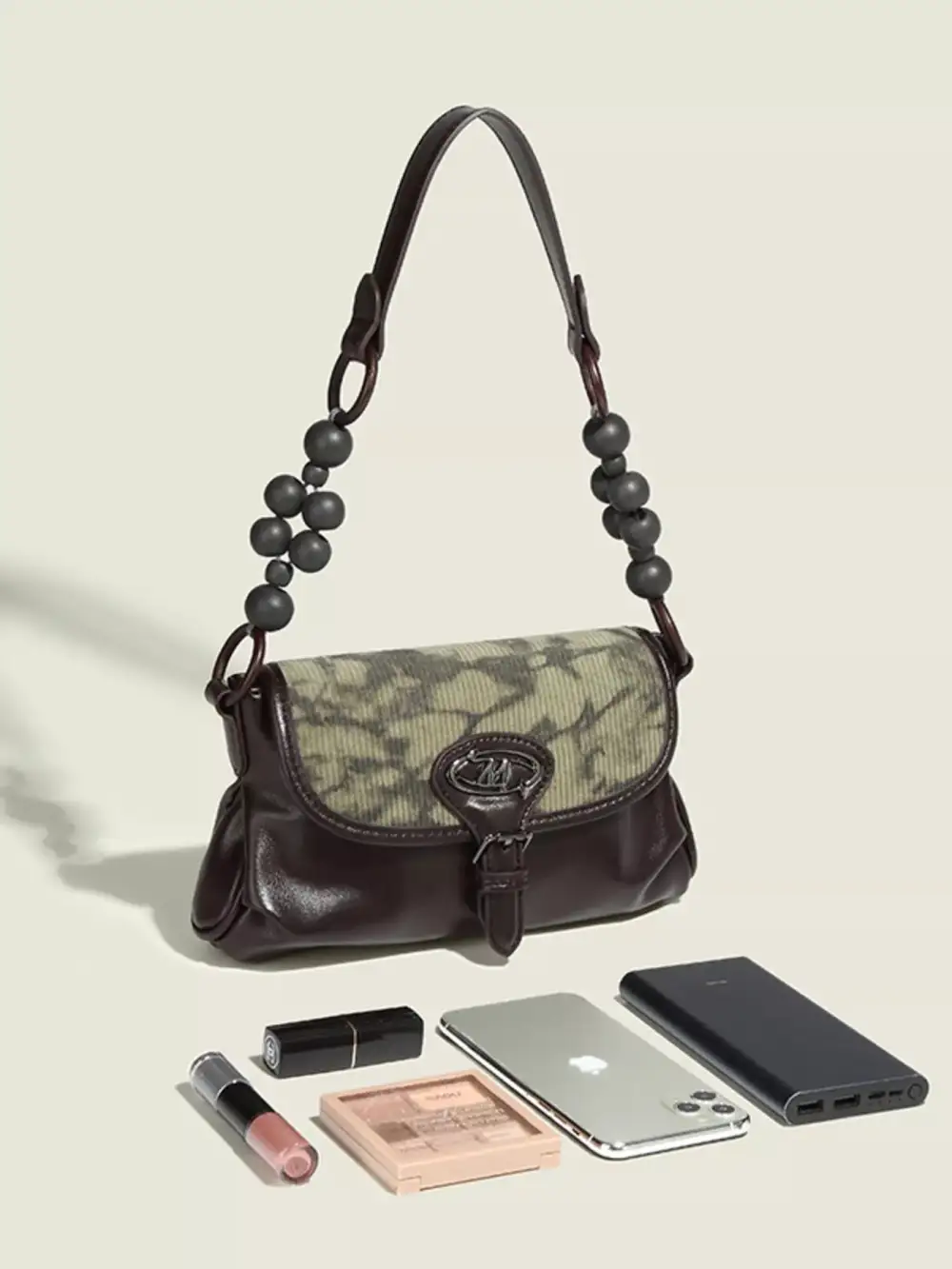 Beaded Handle Shoulder Bag