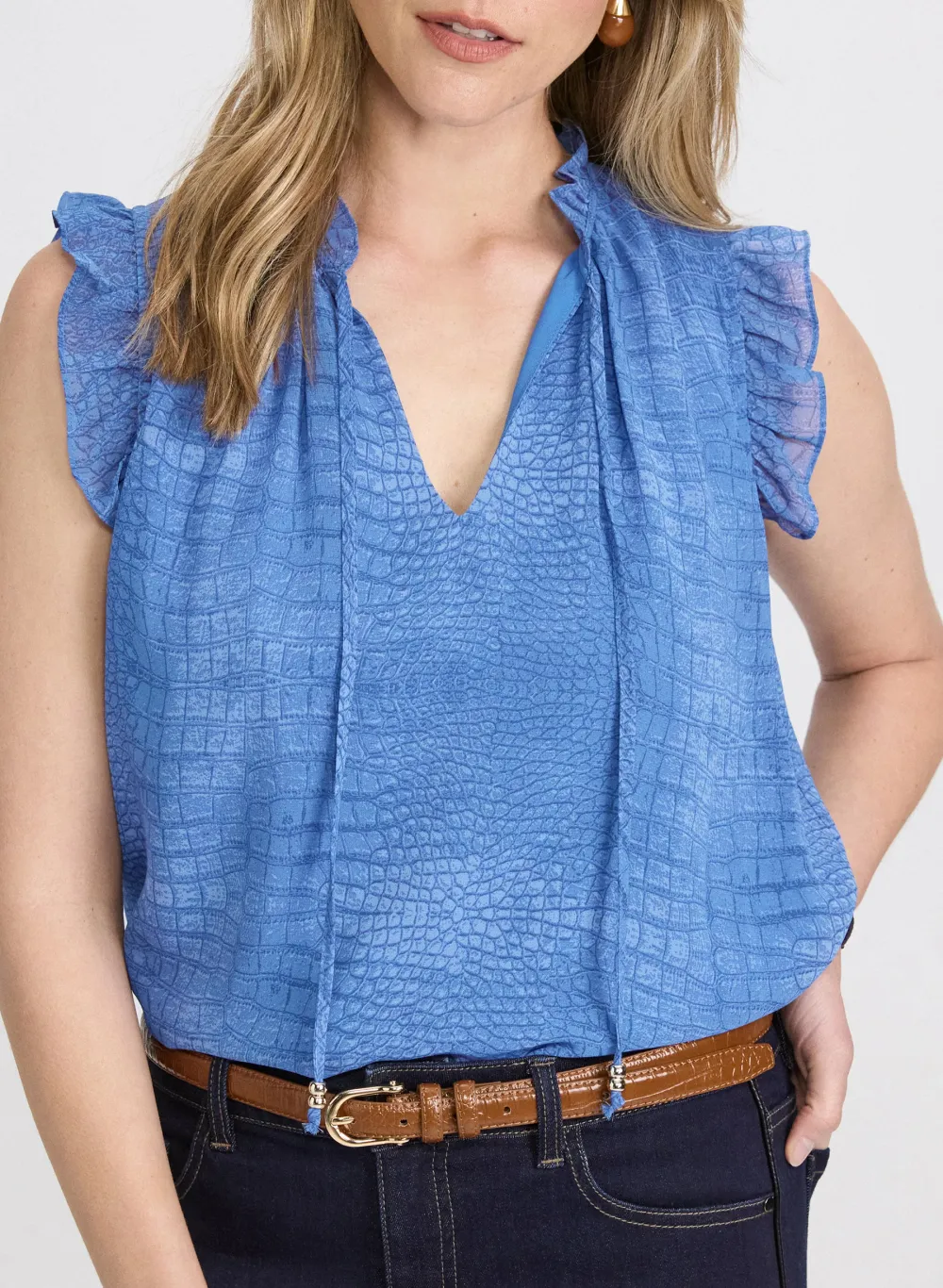 Blue Snake-Print Chiffon Top