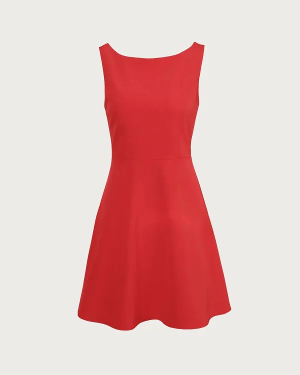 Boat Neck Red Dress