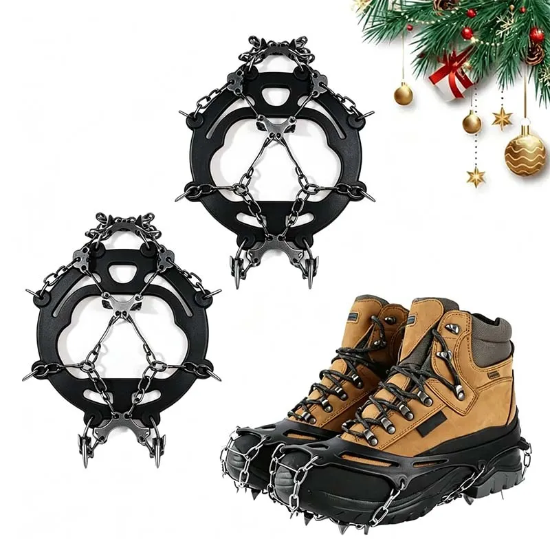 Outdoor 8-Tooth / 10-Tooth Ice Cleats Anti-Slip Shoe Covers, Sole Spike Chain Grips for Men Women, Snow Ice Traction Crampons