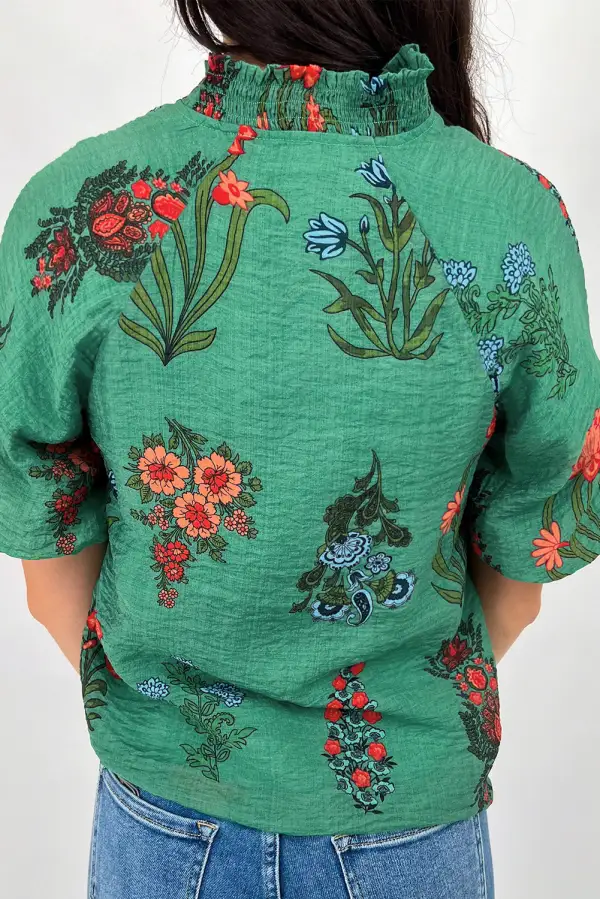 Floral Short Sleeve Button Front Blouse