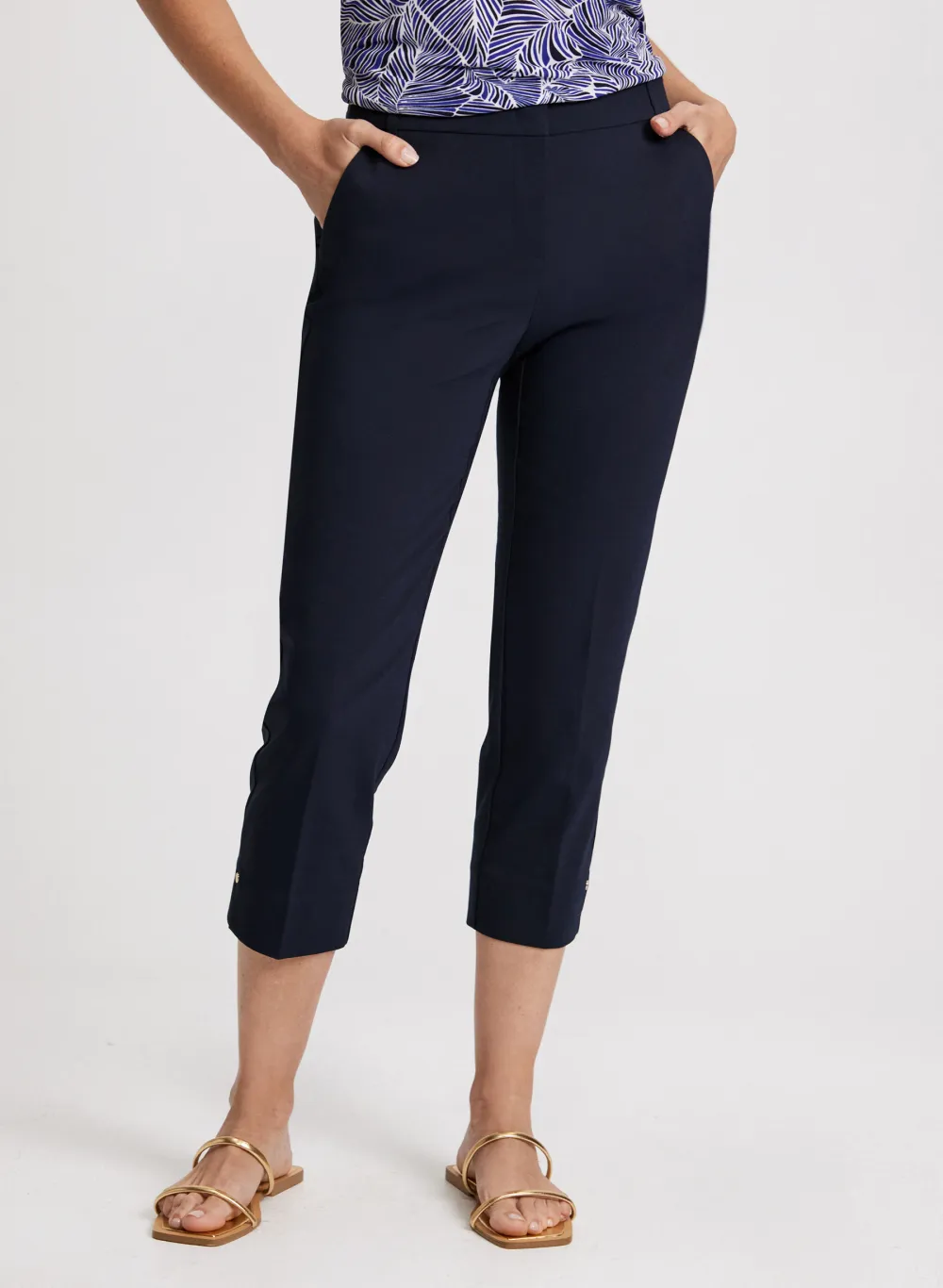 White Straight-Leg Three-Quarter Pants