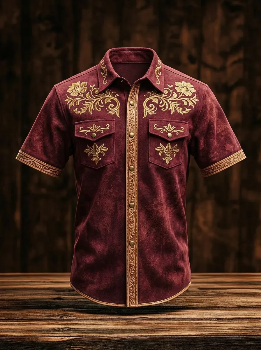 Men's Western Cowboy Floral Fleur-de-lis Printed Shirt