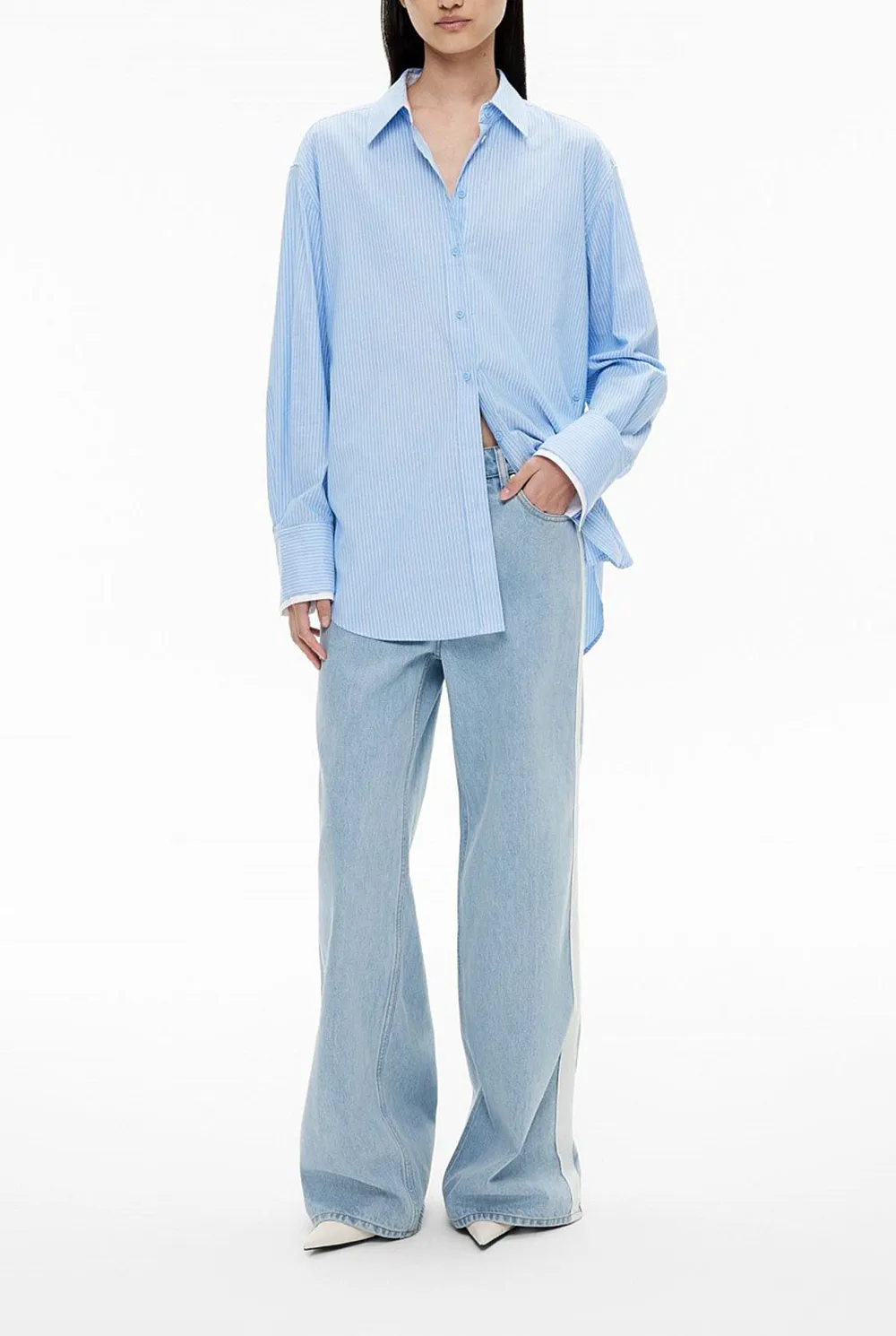 Double-Cuffed Blue Striped Shirt