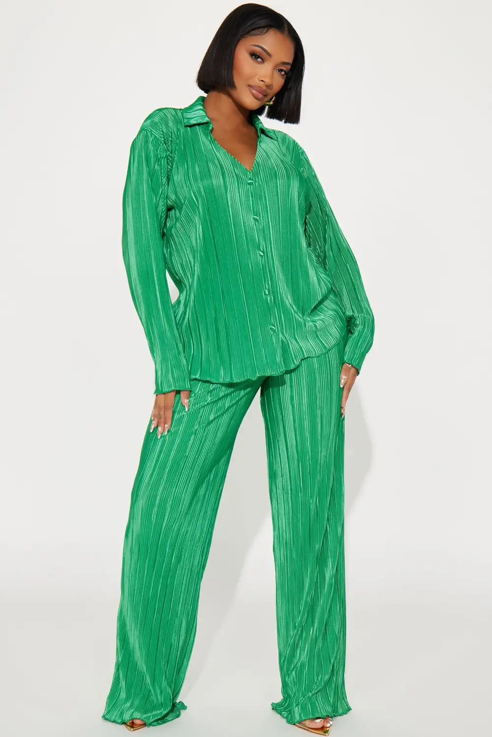 If It Plisse You Pant Set - Kelly Green