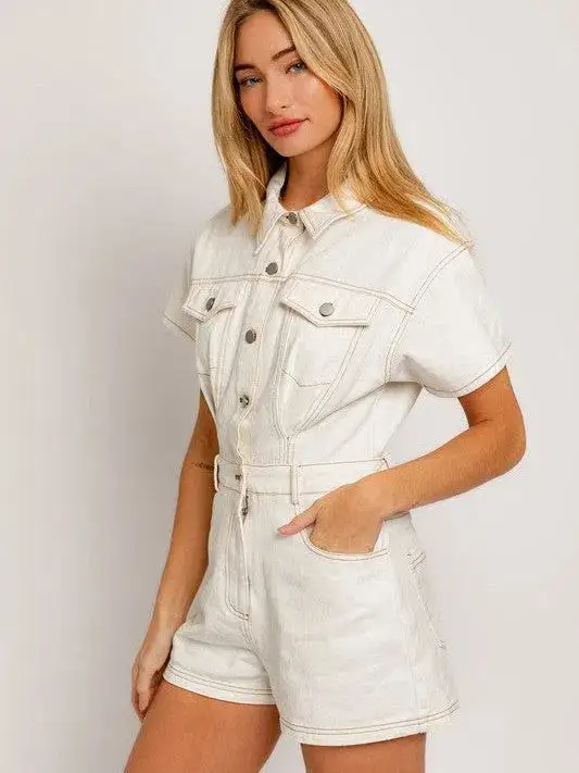 Fearless Heart Short Sleeve Denim Romper