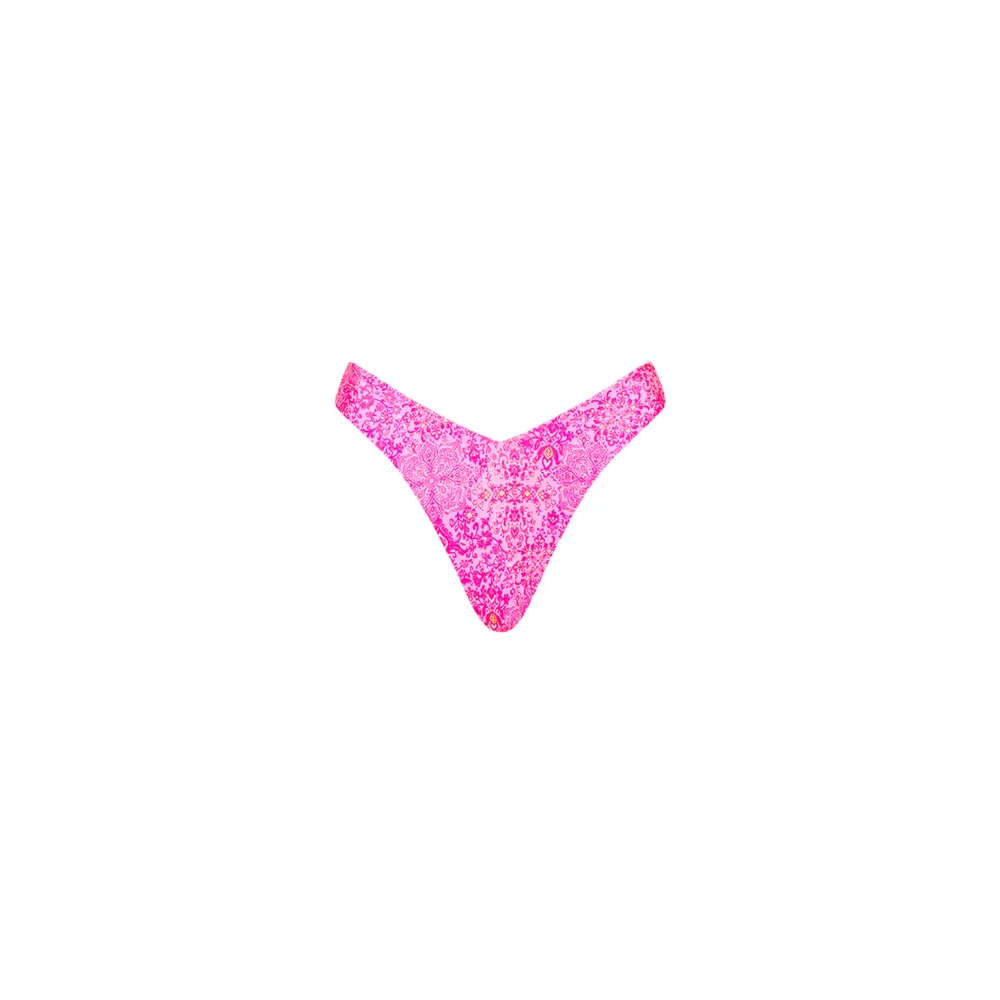 Pink Solid Color Thong Bikini Bottom
