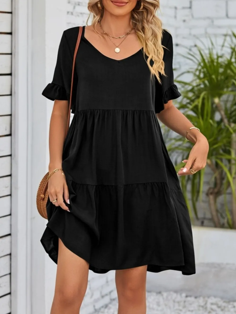Relaxed Shape Ruffle Tiered Mini Dress