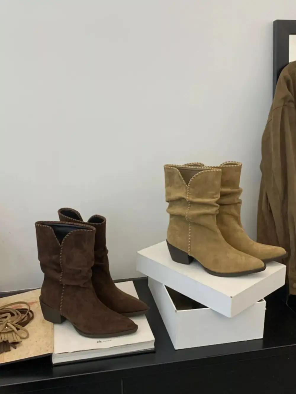Point Toe Block Heels Boots