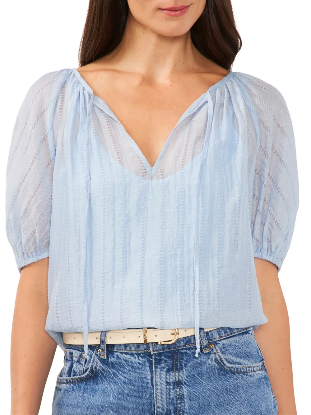 Puff Sleeve Jacquard Gauze Top