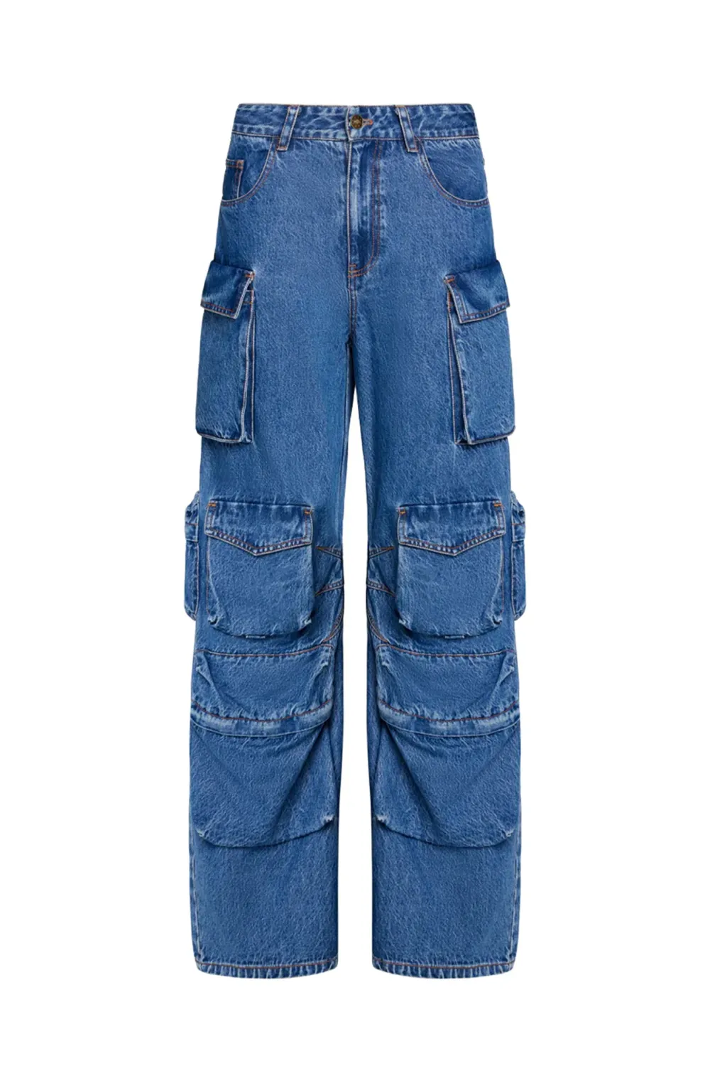 Trendy Workwear Style Multi-Pocket Jeans