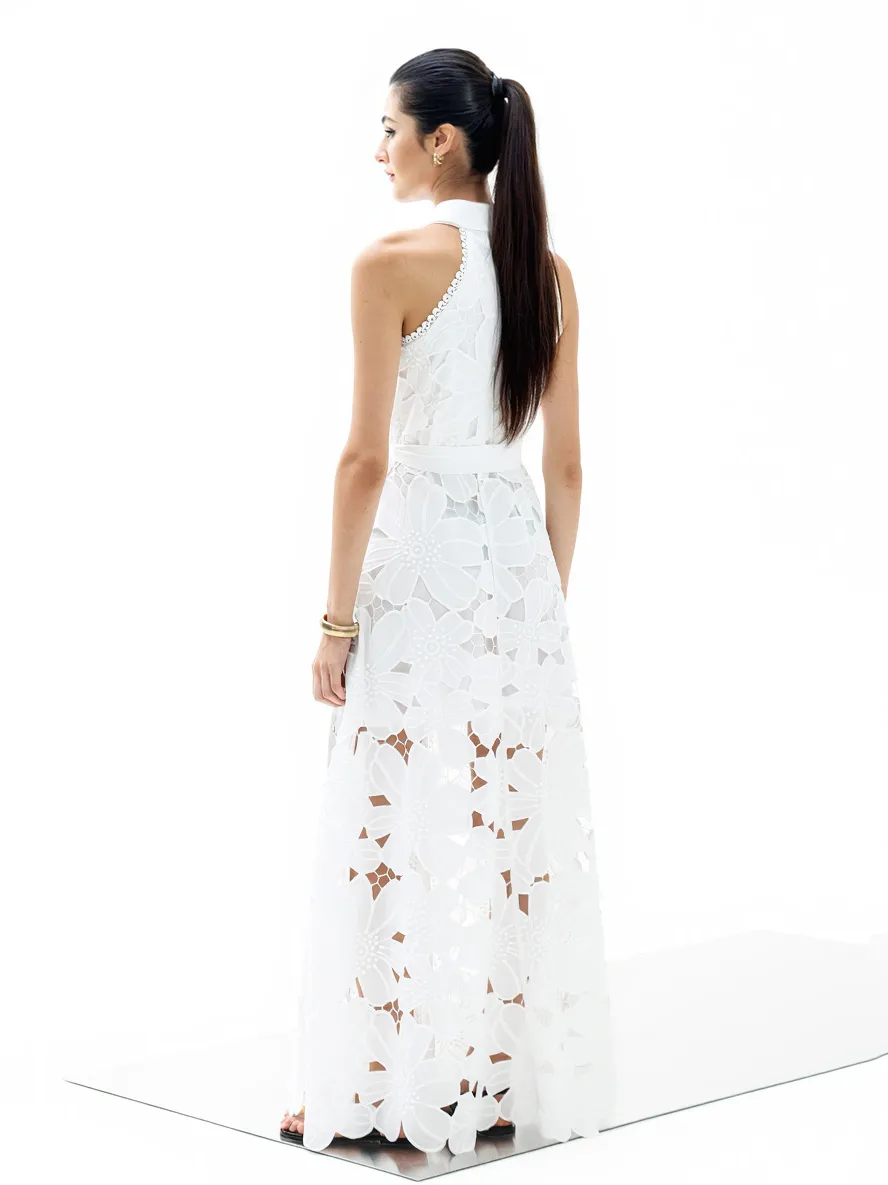 Floral Lace Backless Floor Maxi Dress