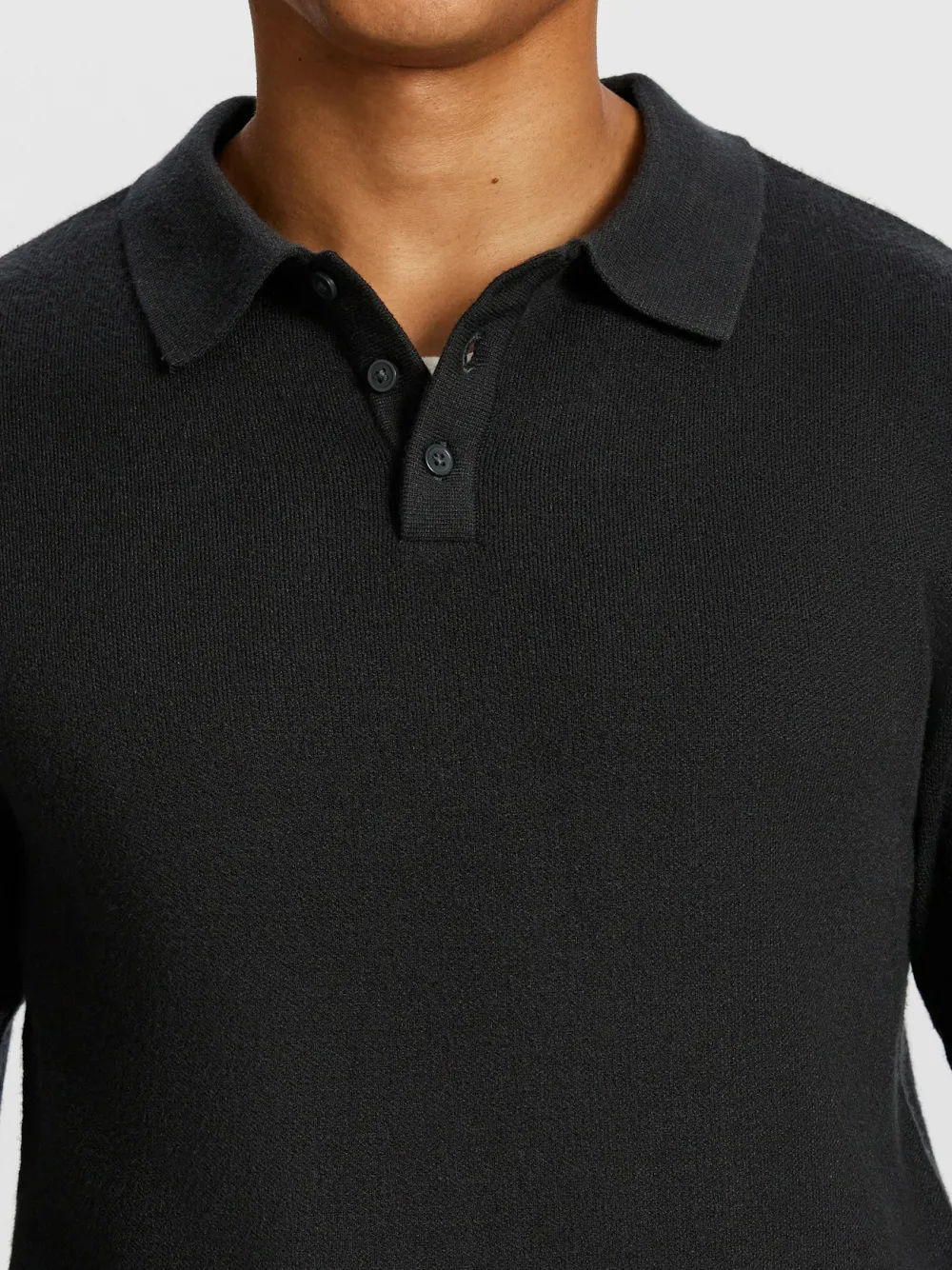 Charcoal Long Sleeve Knit Polo Shirt