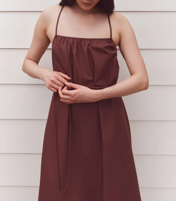 Espresso Tie-Back Cotton Maxi Dress