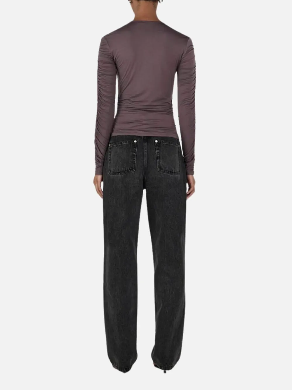Ruched Button Up Long Sleeve Top