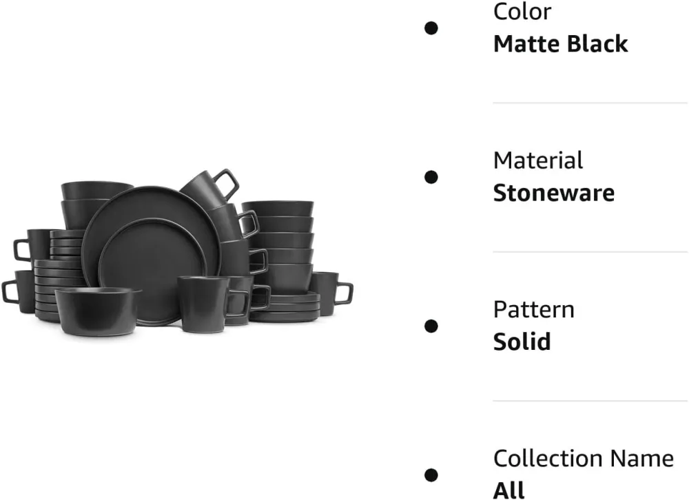 Stone Lain Coupe Dinnerware Set, Service For 8, Black Matte