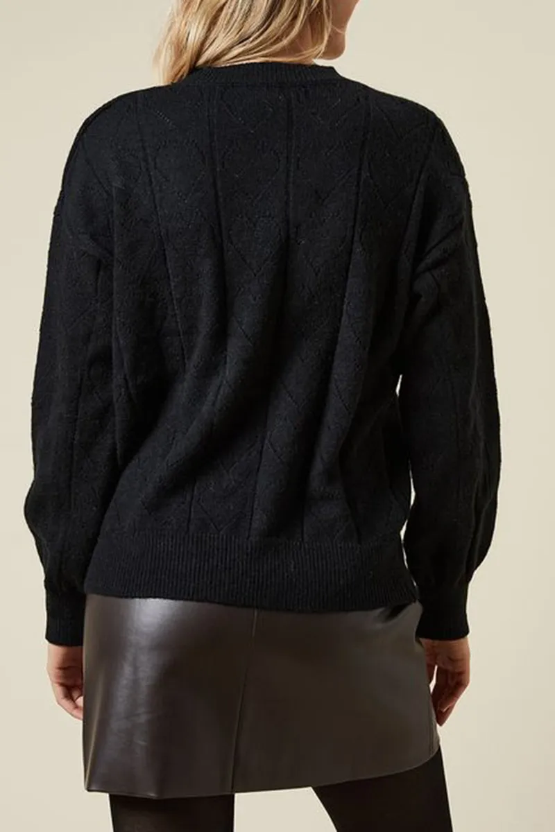 Casual Style Heart Pointelle Crew Neck Sweaters