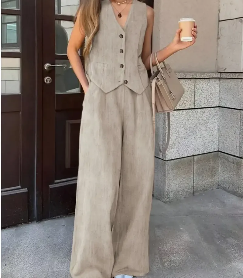 Premium 2-Piece Sleeveless Top & Wide Leg Pants Set