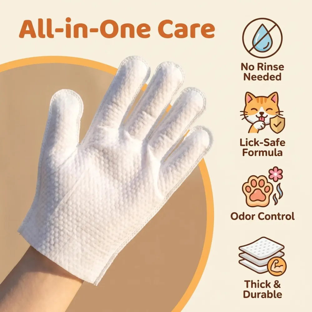 6-Piece Pet Waterless Cleaning Gloves - 3-Minute Full-Body No-Rinse Bath for Cats & Dogs, Anti-Licking Formula