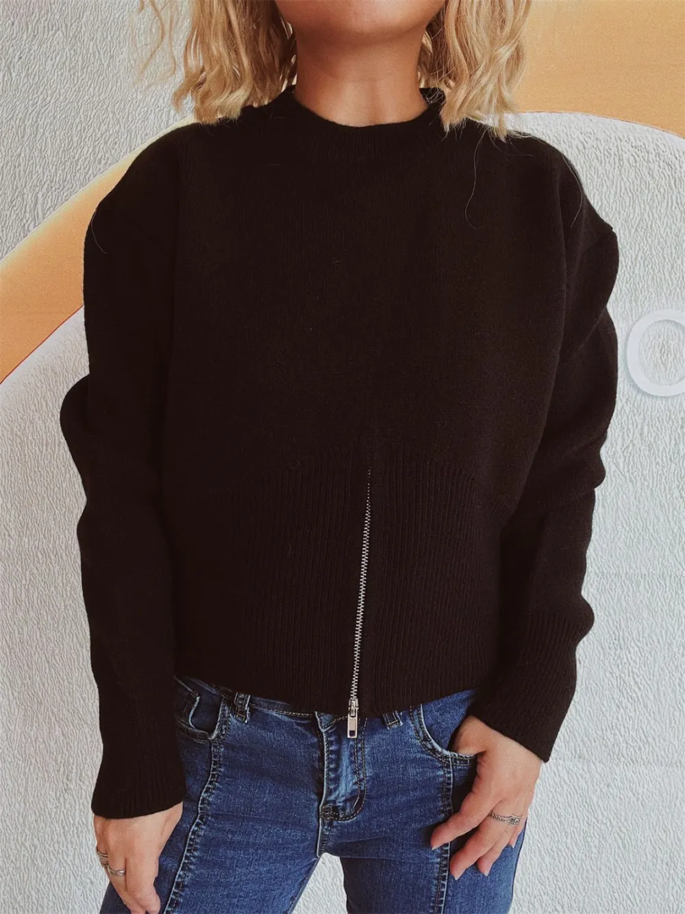 Round Neck Half Zip Long Sleeve Sweater -Ships 10/11