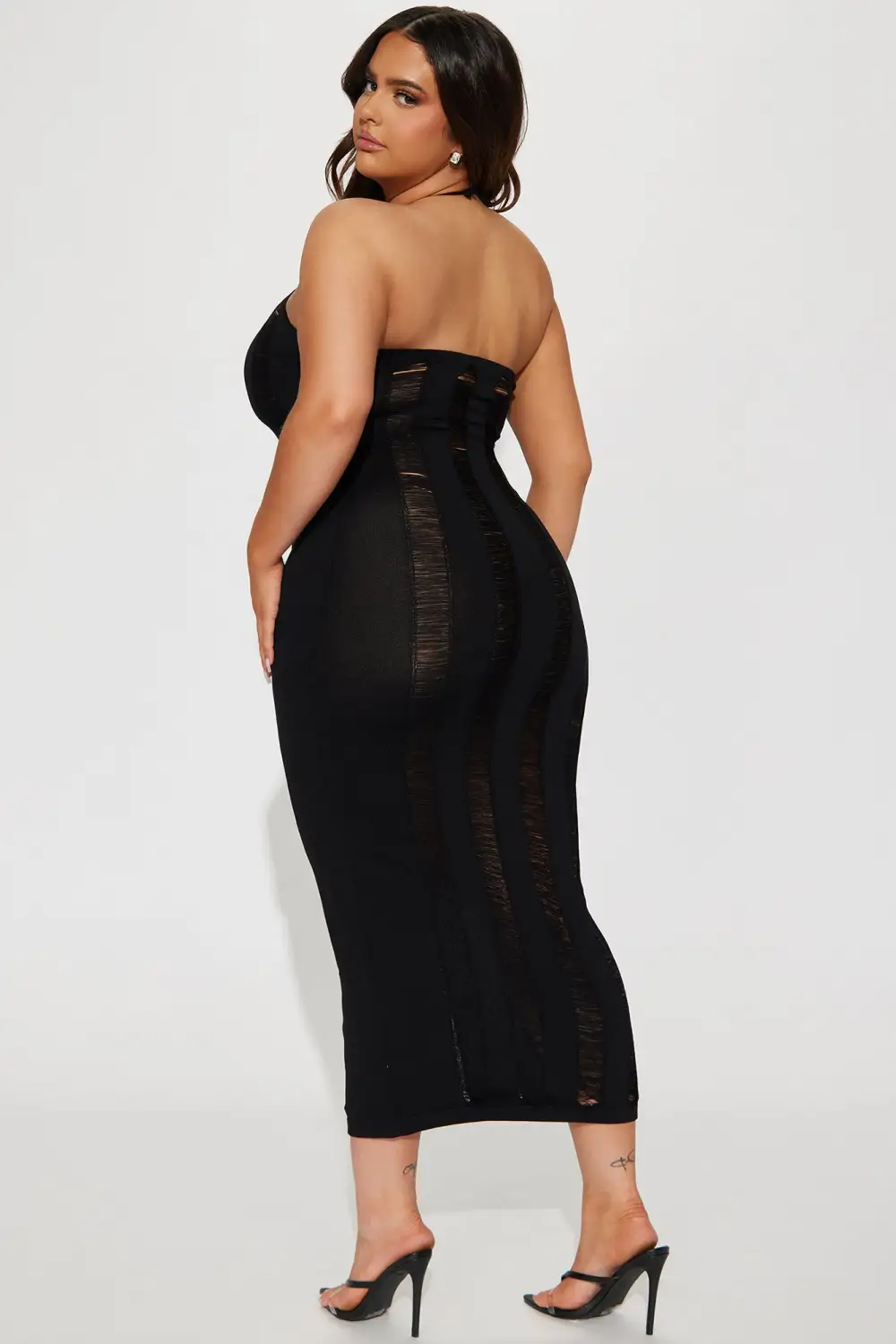 Distressed Halter Maxi Dress - Black